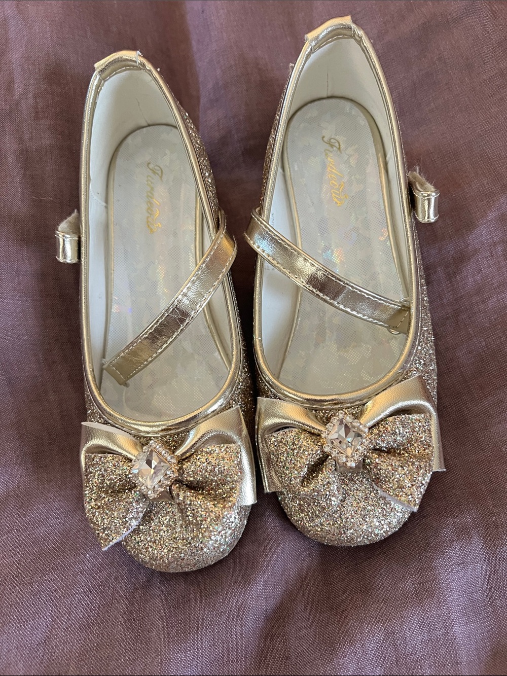 Girls Sparkle Bow Mary Jane Flats - Gold